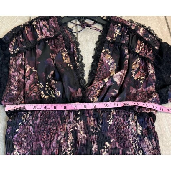 Free People MEDIUM Bodysuit Worth The Wait Balloon Long Sleeves Smocked Lace - Picture 12 of 14